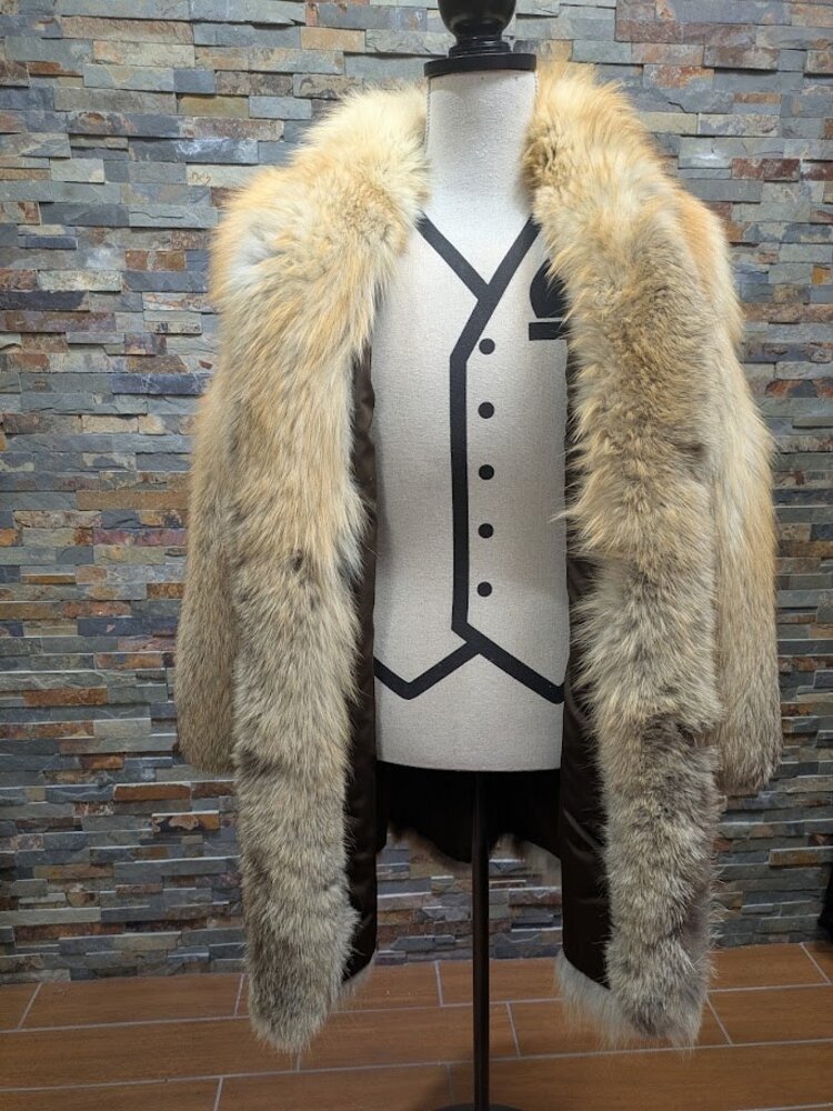 Golden Island Fox Fur Long Coat with Shawl Collar, size Large