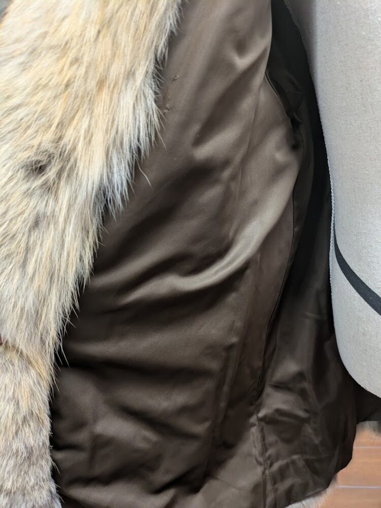 Golden Island Fox Fur Long Coat with Shawl Collar, size Large
