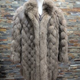 Diamond Pieced Beige Brown Dyed Blue Fox Stroller Coat, size XL
