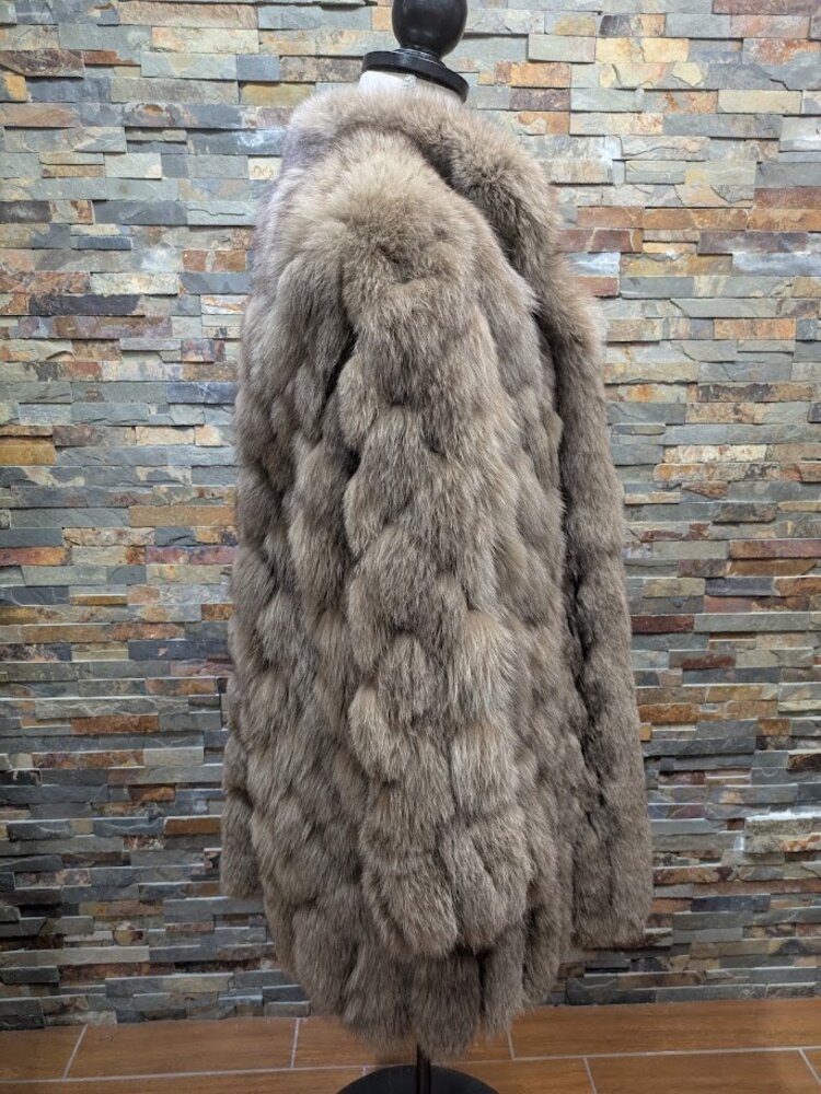 Diamond Pieced Beige Brown Dyed Blue Fox Stroller Coat, size XL