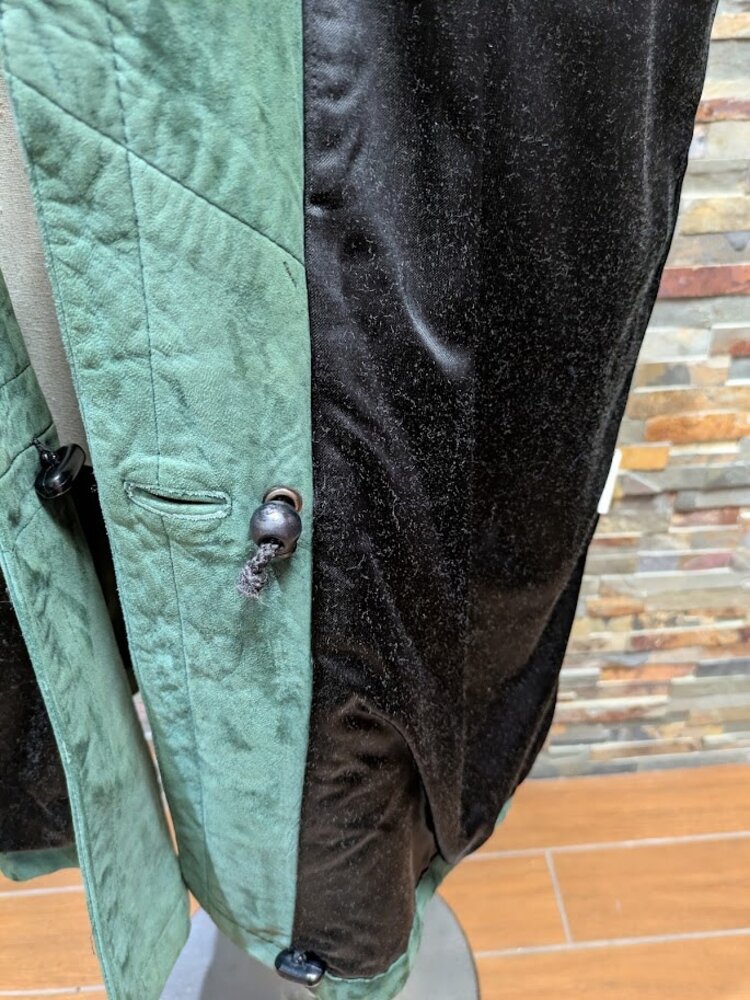 Hunter Green Nubuck and Leather Parka with Black Fox Fur Trim, size large