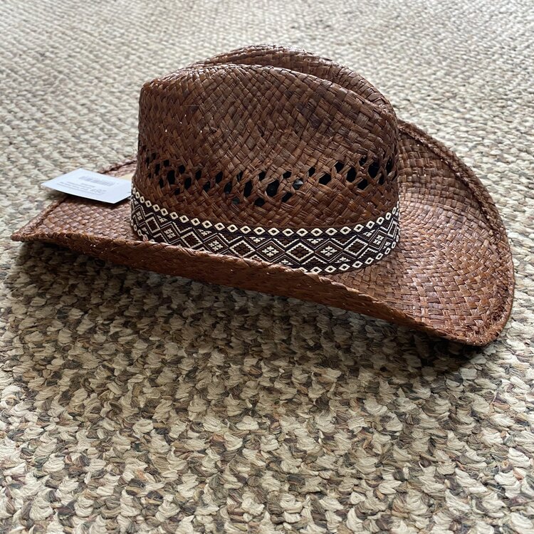 Twister Brown Twister Raffia Hat with Diamond Ribbon Band