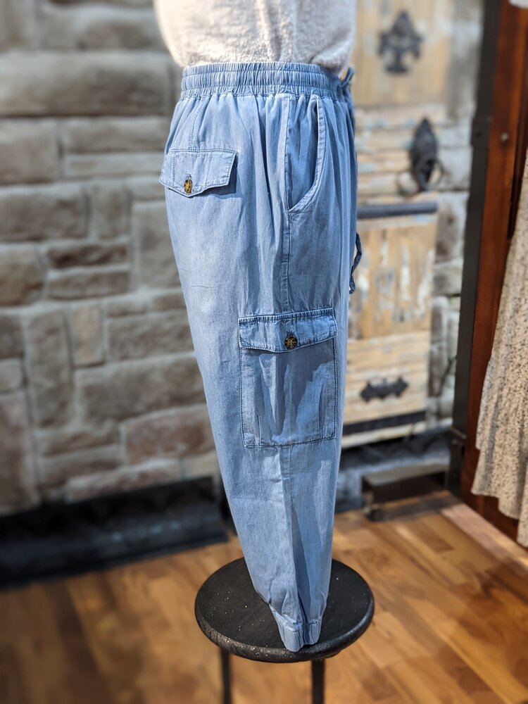 Blue Drawstring Waist Cargo Joggers
