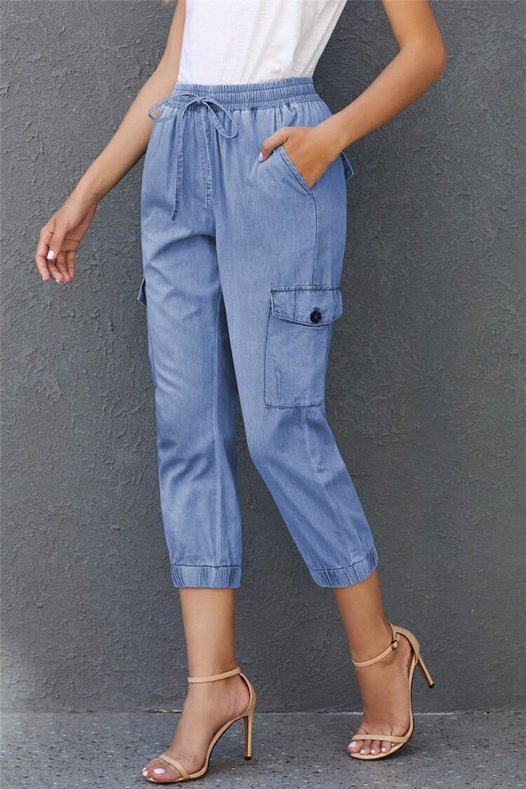 Blue Drawstring Waist Cargo Joggers