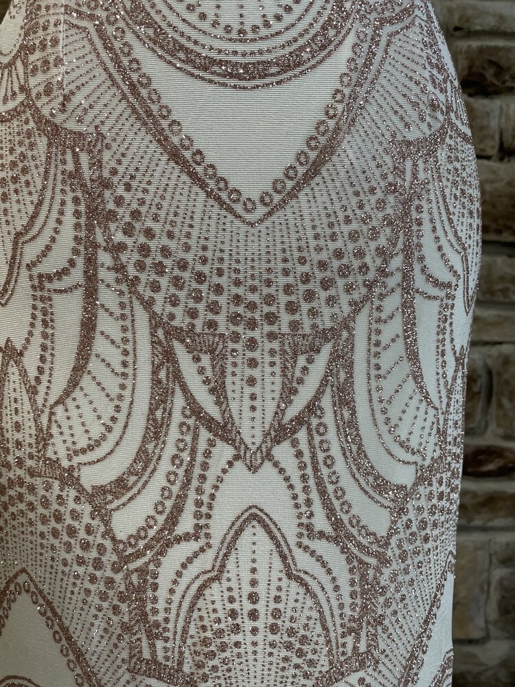 Jump Apparel White Gold Glitter Corset Back Gown