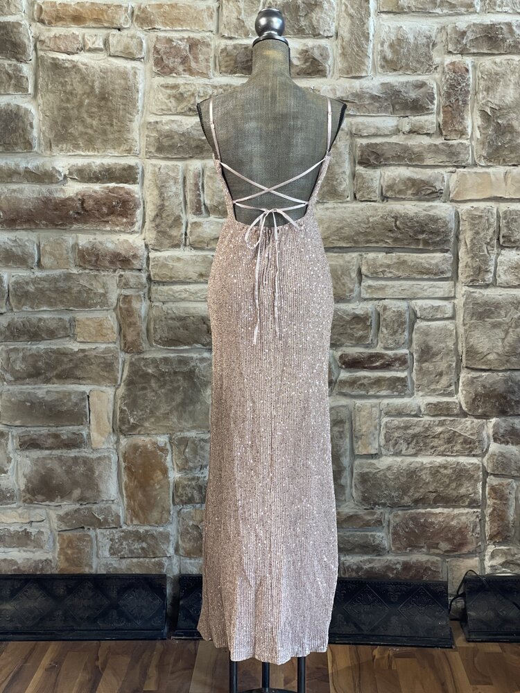 Teeze Me Blush Sequin Shimmer Open Back Gown