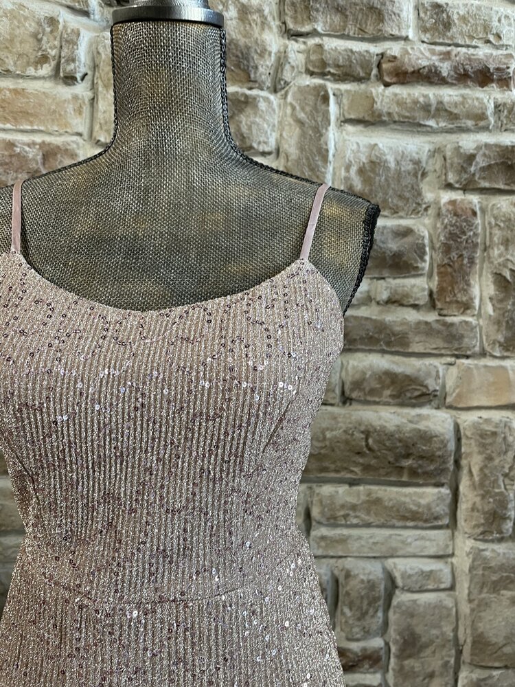 Teeze Me Blush Sequin Shimmer Open Back Gown