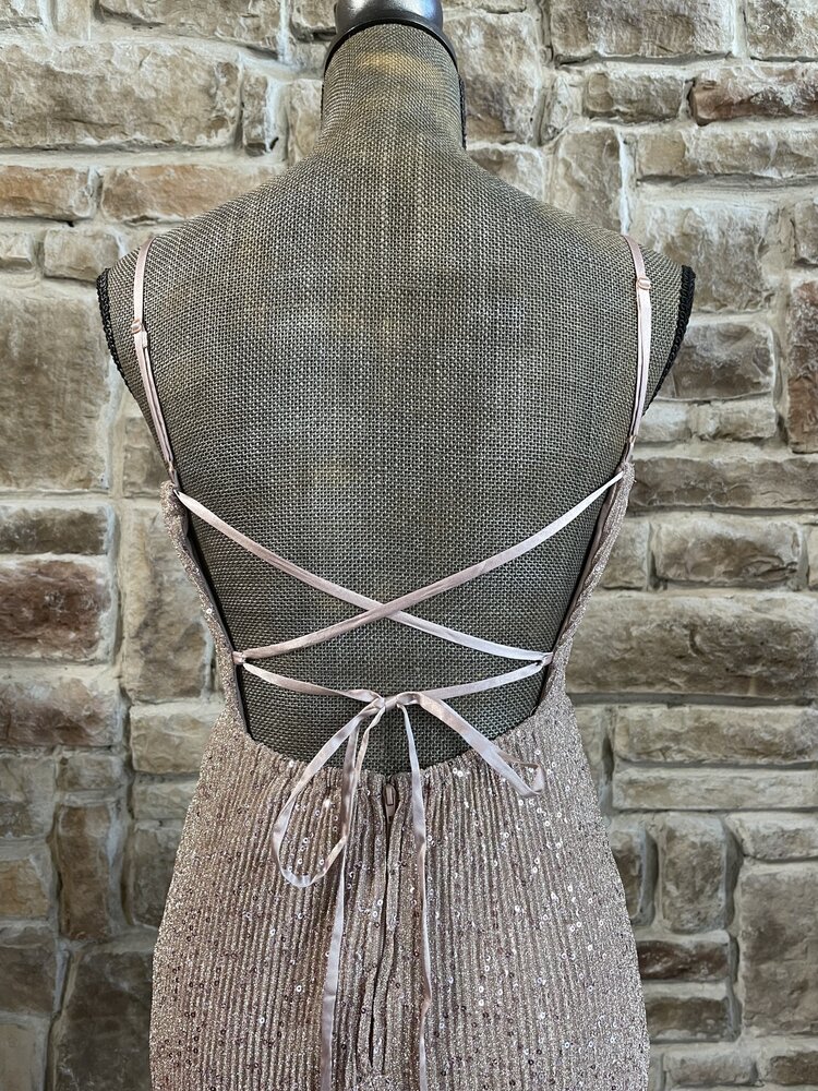 Teeze Me Blush Sequin Shimmer Open Back Gown