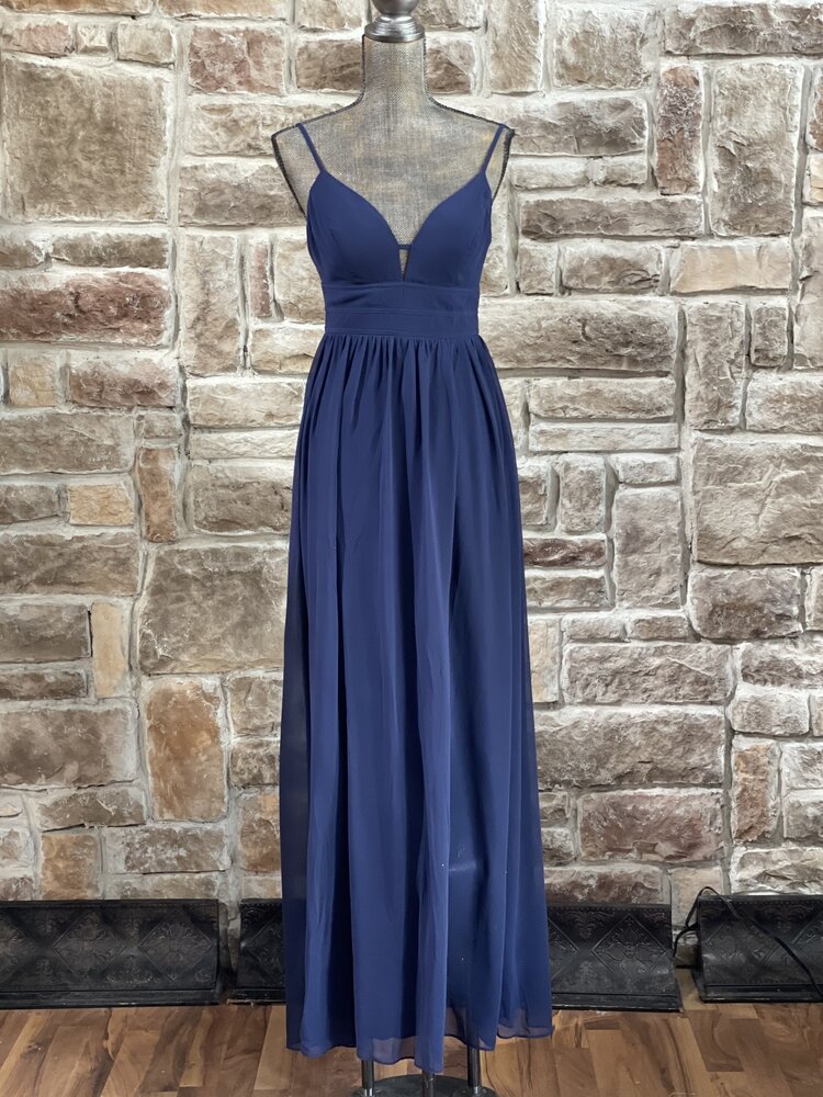 City Studio Navy Banded Waist Chiffon Gown