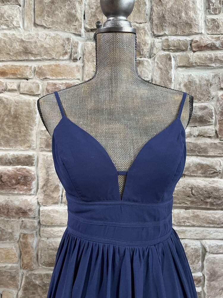 City Studio Navy Banded Waist Chiffon Gown