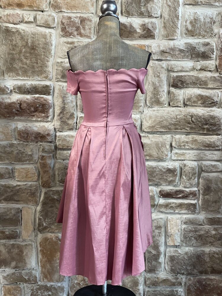 B Darlin Pink Scalloped Off the Shoulder Dress w/ Pockets