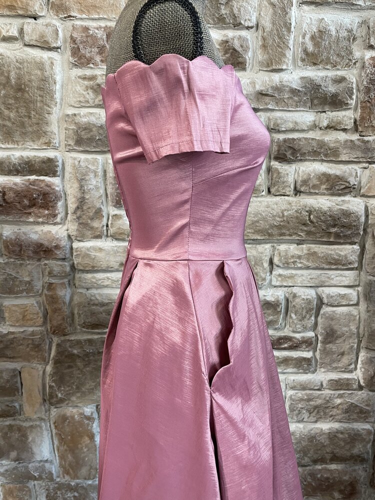 B Darlin Pink Scalloped Off the Shoulder Dress w/ Pockets