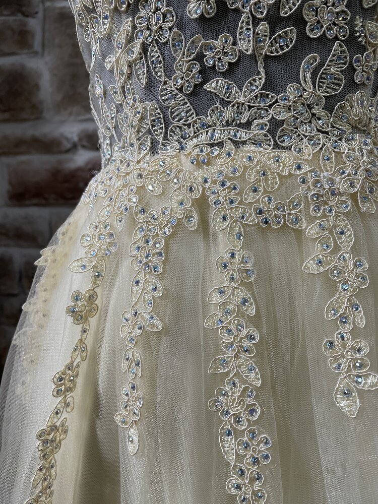 Blondie Nites Light Yellow Illusion Bodice Tulle Gown