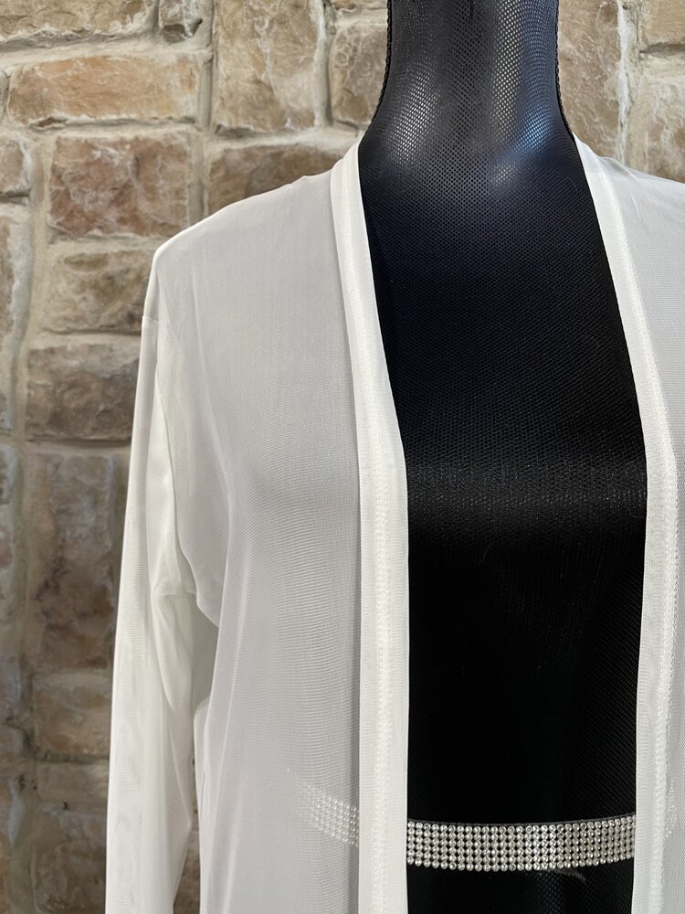 Zenana Outfitters White Mesh Long Cardigan