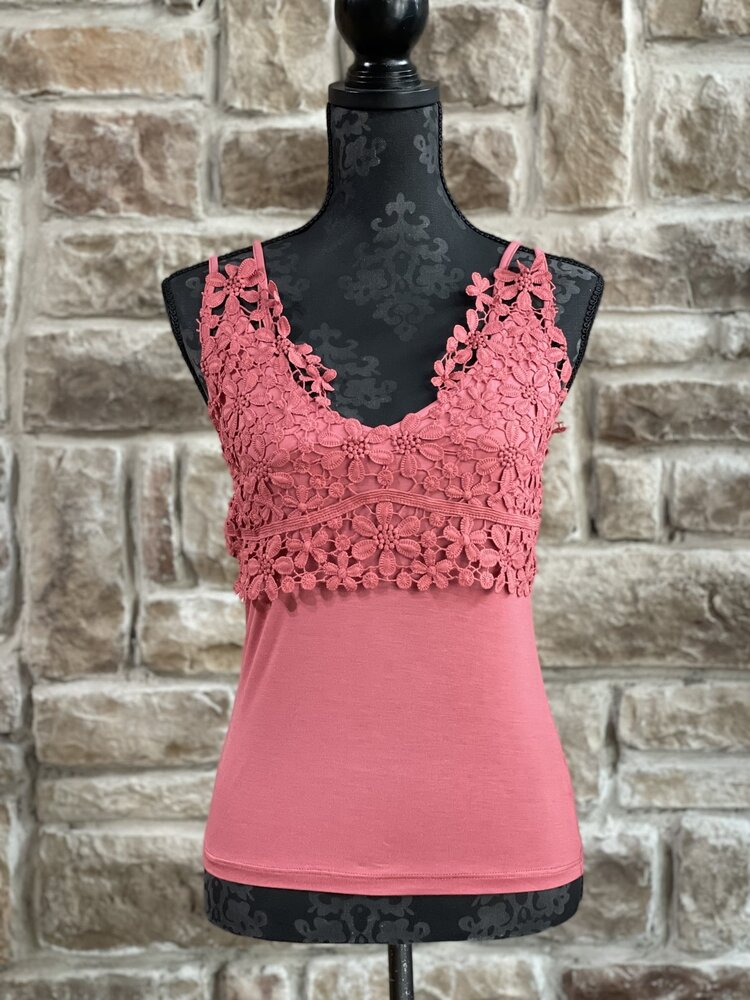 And The Why Coral Lace Bust Strappy Back Tank