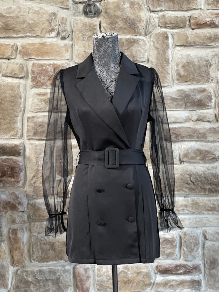 Fashion In The Box Black Double Breasted Mesh Sleeve Blazer Dress
