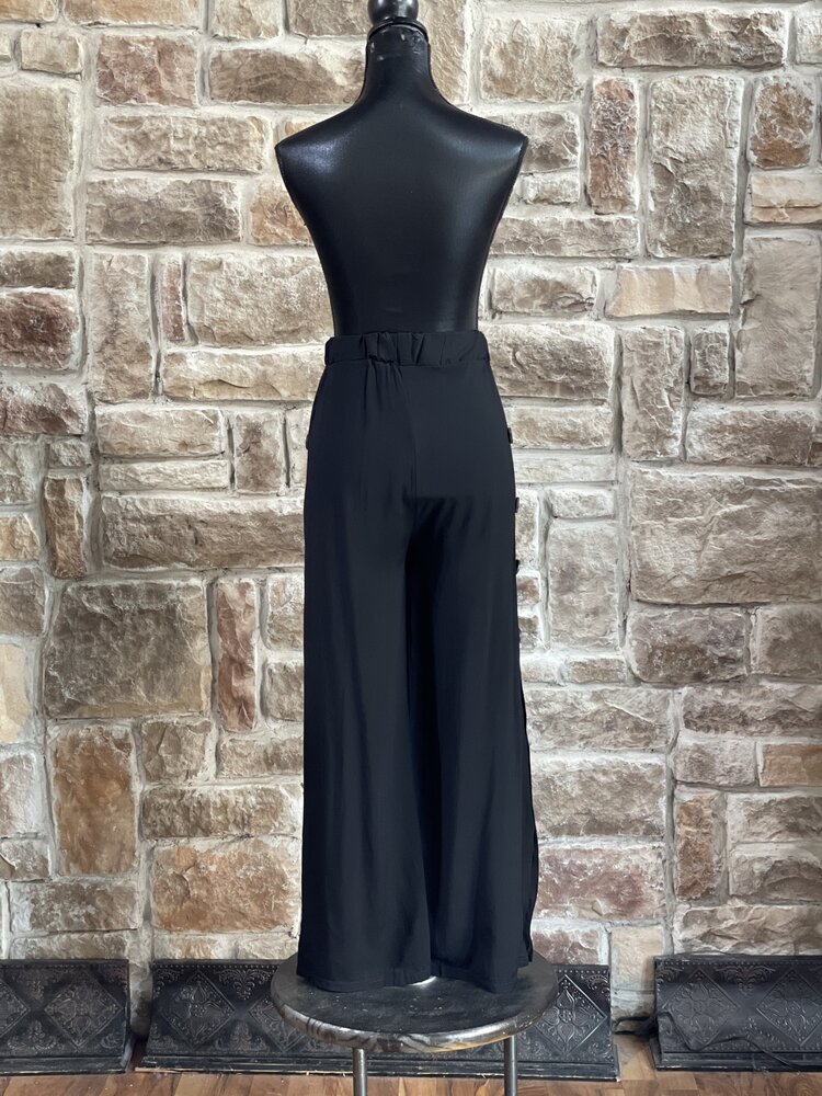 C-mode Black Rayon Side Button Pants