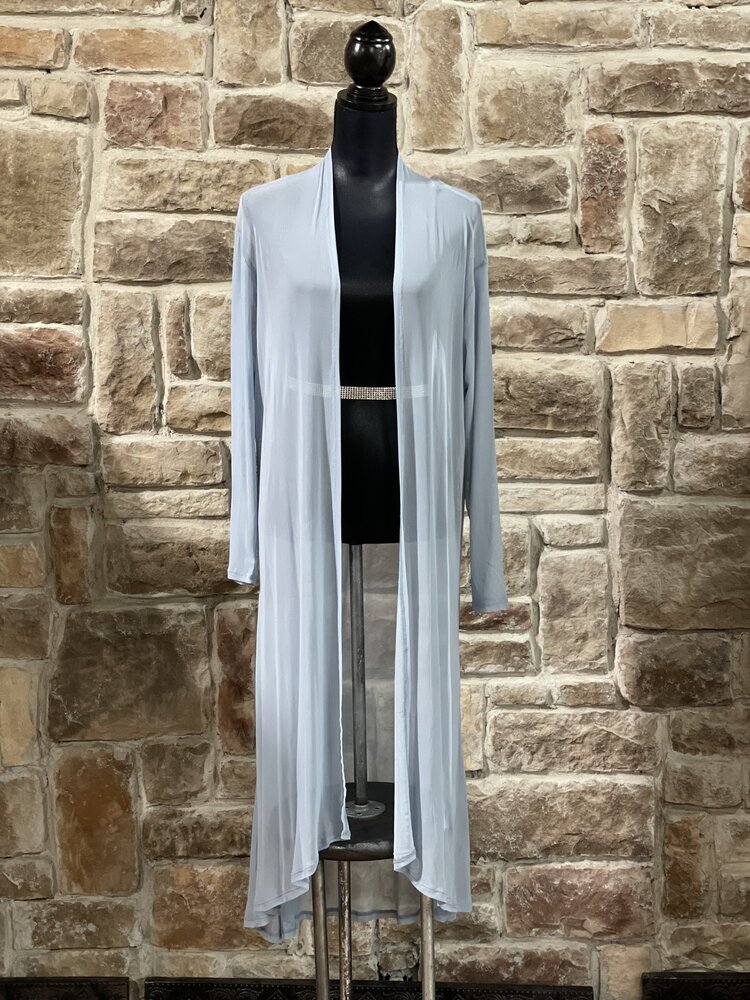 Zenana Outfitters Blue Mesh Long Cardigan