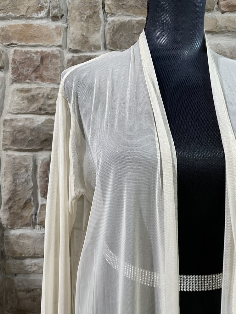 Zenana Outfitters Beige Mesh Long Cardigan