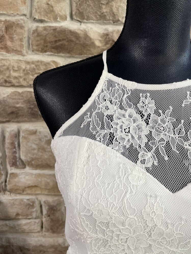 Identity White Lace Halter Cross back Dress