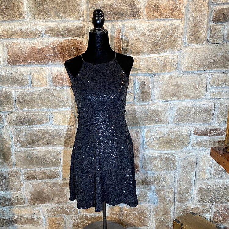 Aqua Black Sequined Flared Cocktail Dress, Size S