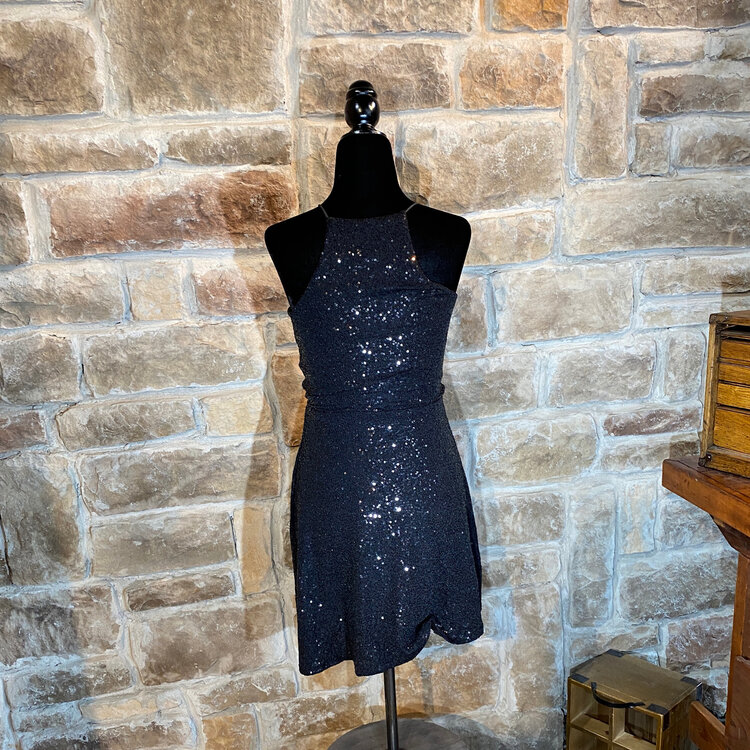 Aqua Black Sequined Flared Cocktail Dress, Size S