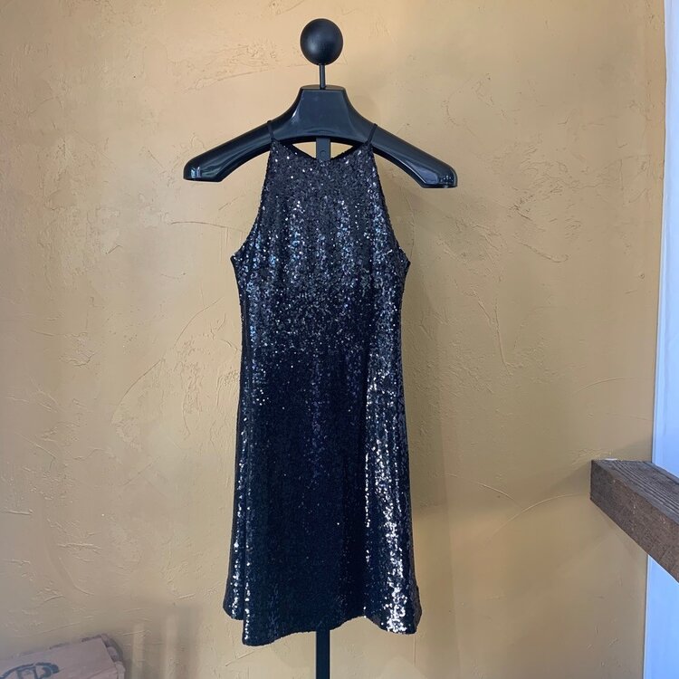 Aqua Black Sequined Party Dress, Size S