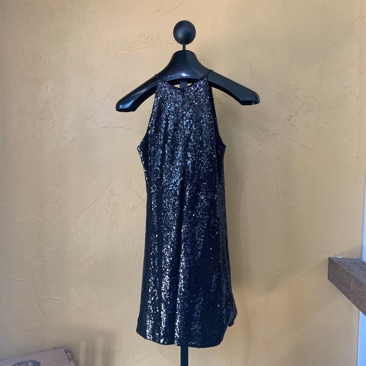 Aqua Black Sequined Party Dress, Size S