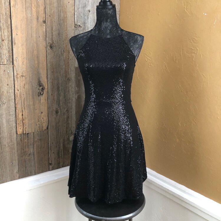 Aqua Black Sequined Party Dress, Size M