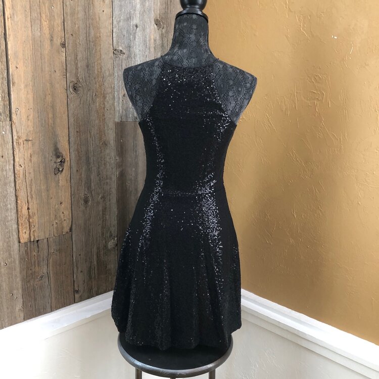 Aqua Black Sequined Party Dress, Size M