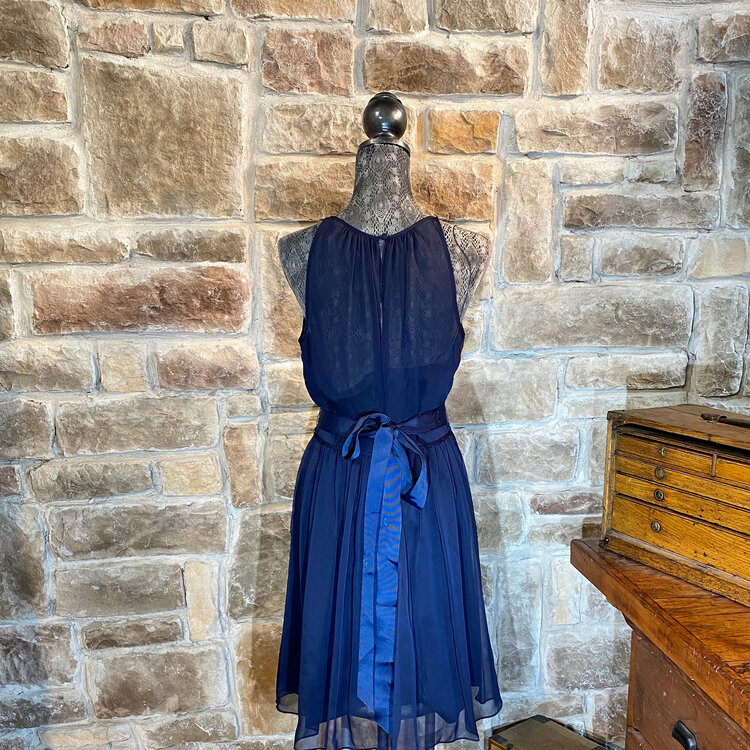 Adrianna Papell Navy Belted Chiffon Halter Dress, Size 14