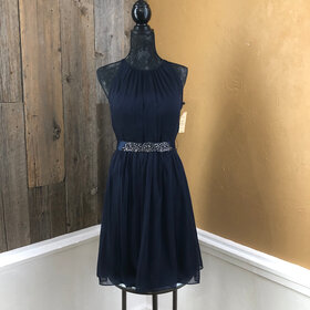 Adrianna Papell Blue Chiffon Dress, Size M