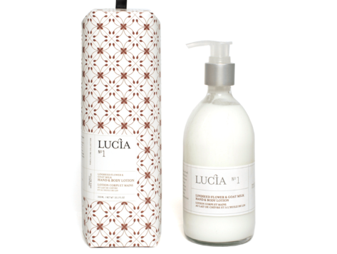 Lucia # 1: Lotion corps et mains au lait de chèvre et à l'huile de lin (300 ml)