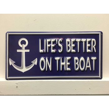 Affiche en métal  - Life's better on the boat bleue