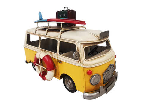 Westfalia jaune avec surf et bagages