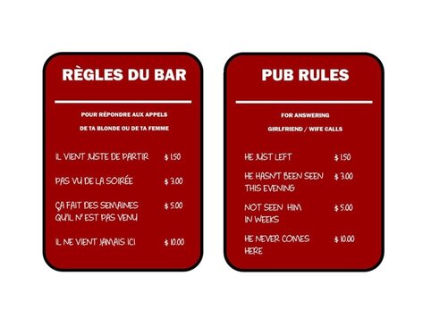Affiche  en métal - Règles du bar réversible