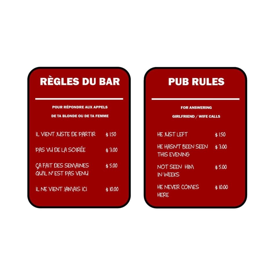 Affiche « Règles du bar » réversible - La Vie De Chalet