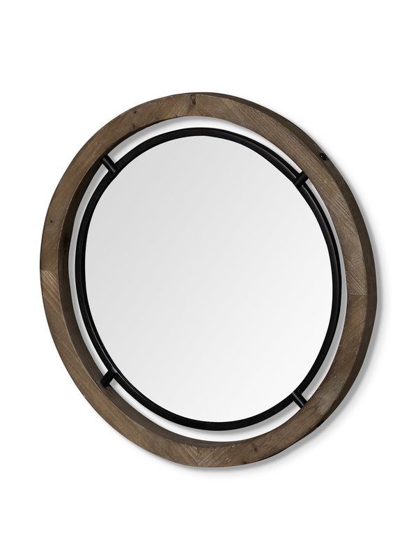 Moyen miroir Josi II  en bois brun et métal noir