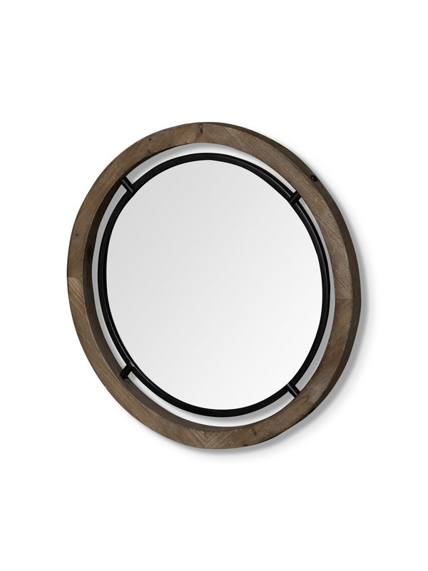 Petit miroir Josi I  en bois brun et métal noir