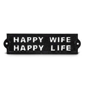 Plaque en fonte - Happy wife happy life  noire