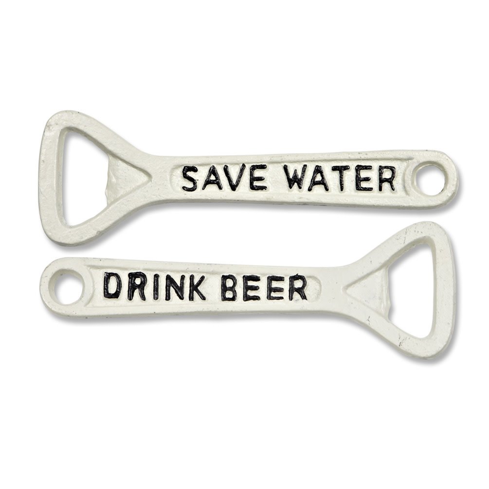 Ouvre-bouteille " Save water drink beer" blanc antique