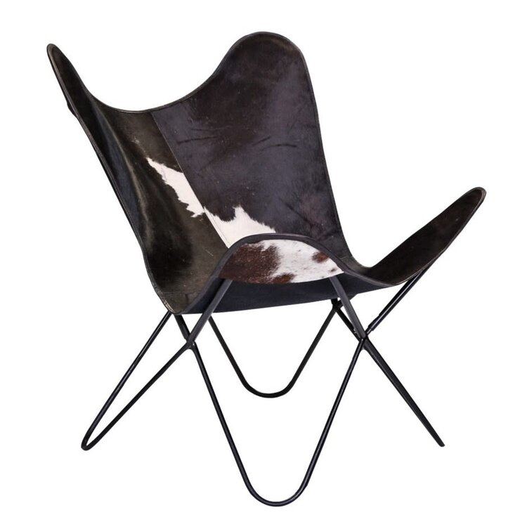 Chaise papillon peau de vache noire