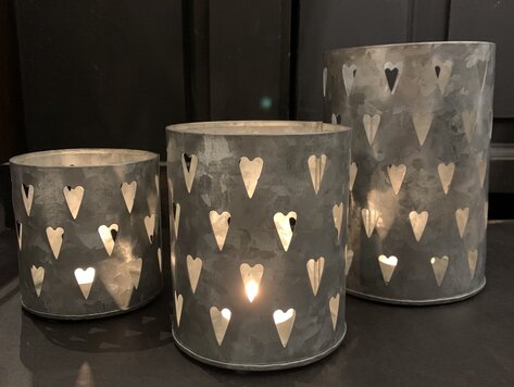 Lanterne coeurs  6" zinc