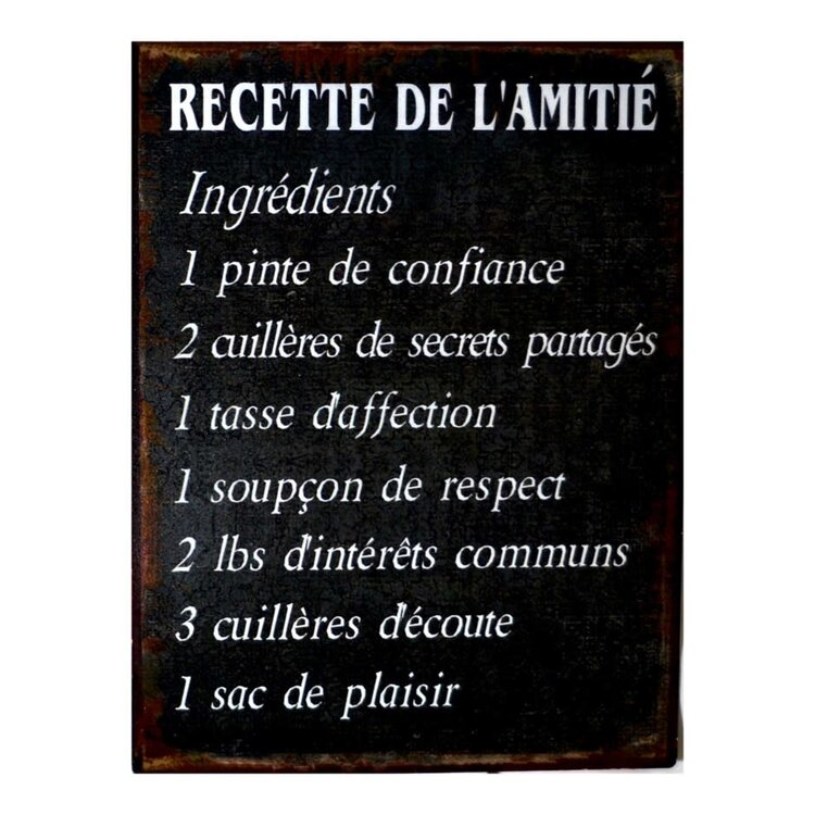 Affiche en métal - Recette de l'amitié