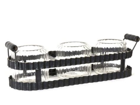 Bougeoir en verre sur plateau en métal