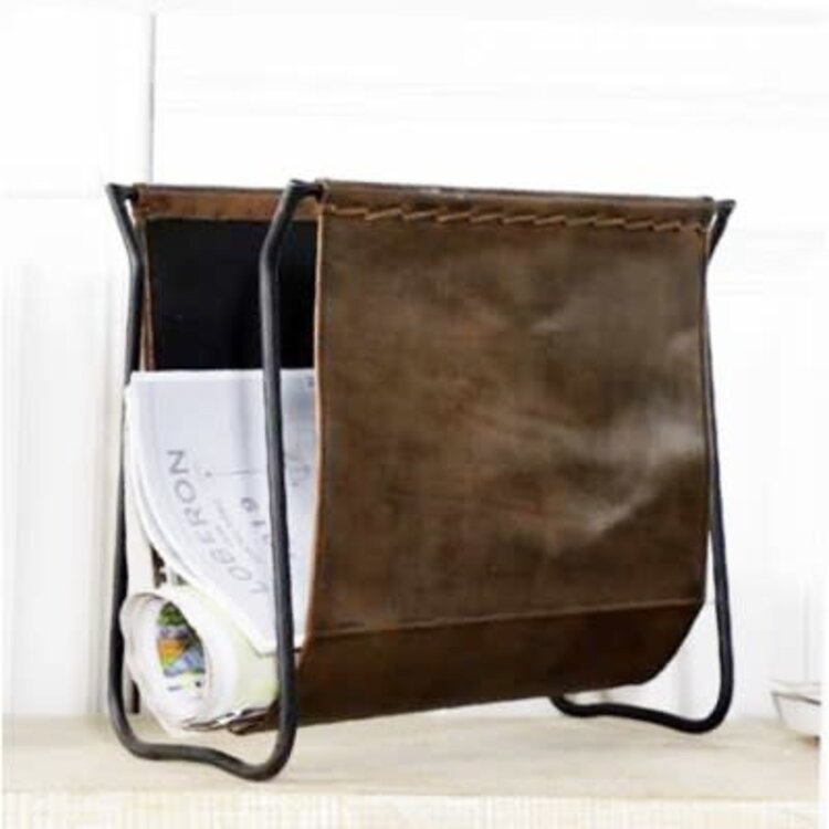 Porte-revues en cuir brun foncé