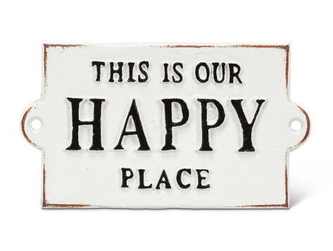 Plaque en fonte - Happy Place blanche