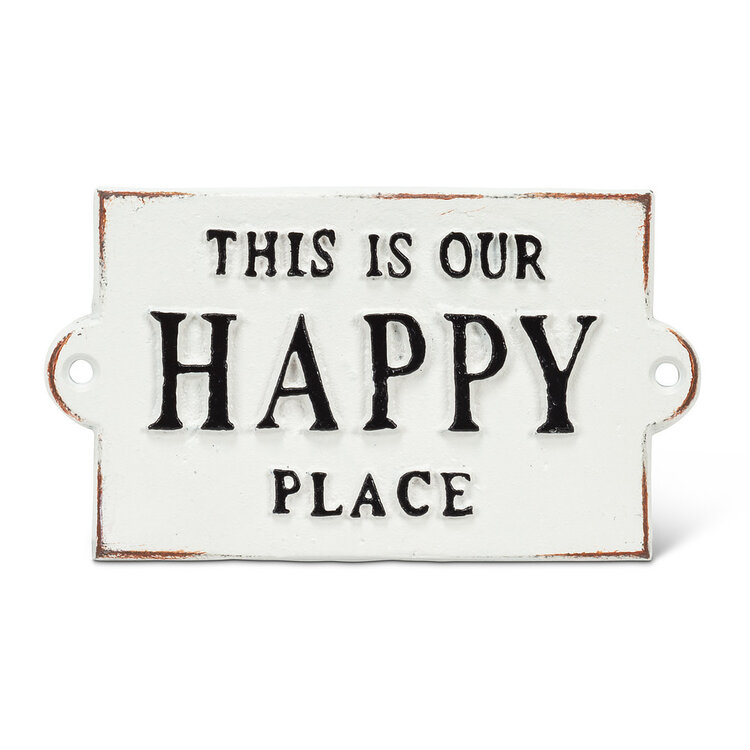 Plaque en fonte - Happy Place blanche