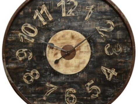 Horloge antique en bois vieilli  4' diamètre