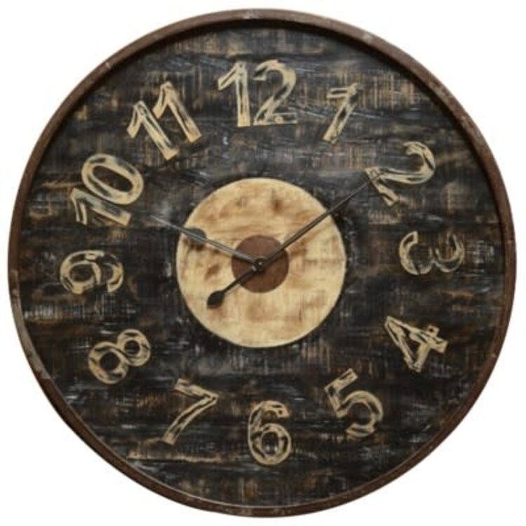 Horloge antique en bois vieilli  4' diamètre